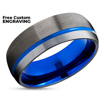 Gunmetal Wedding Ring - Blue Wedding Ring - Gray Tungsten Ring - Anniversary Ring