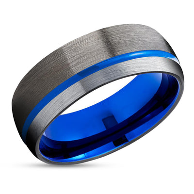 Gunmetal Wedding Ring - Blue Wedding Ring - Gray Tungsten Ring - Anniversary Ring
