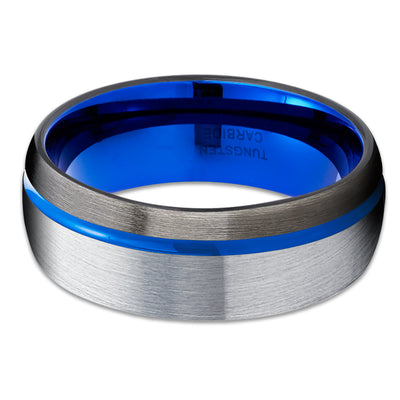 Blue Wedding Band - Blue Tungsten Ring - Gunmetal Tungsten Ring - Blue Tungsten Band