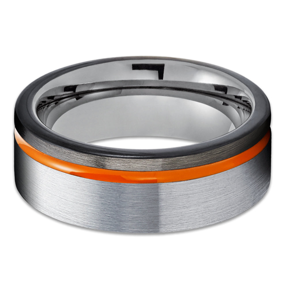 Orange Tungsten Wedding Band - Gunmetal Tungsten Ring - Gray Tungsten Ring - Black