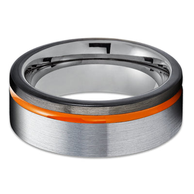 Orange Tungsten Wedding Band - Gunmetal Tungsten Ring - Gray Tungsten Ring - Black