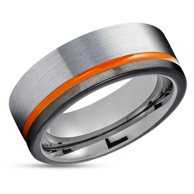 Orange Tungsten Wedding Band - Gunmetal Tungsten Ring - Gray Tungsten Ring - Black