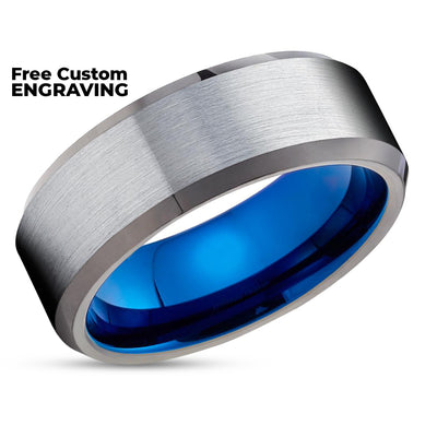 Gunmetal Tungsten Ring - Blue Tungsten Ring - Gray Tungsten Wedding Ring -Brush Ring