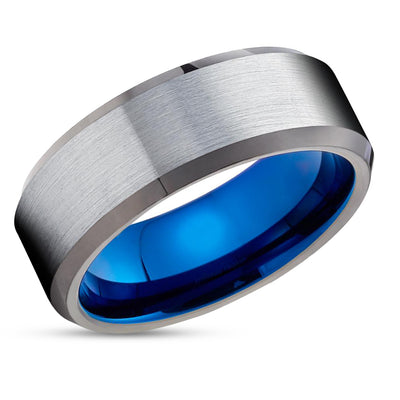 Gunmetal Tungsten Ring - Blue Tungsten Ring - Gray Tungsten Wedding Ring -Brush Ring