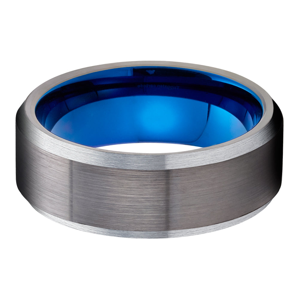 Blue Tungsten Wedding Ring - Gunmetal Tungsten Ring - Blue Wedding Ring - Gunmetal