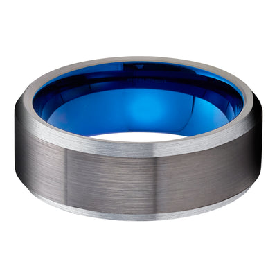 Blue Tungsten Wedding Ring - Gunmetal Tungsten Ring - Blue Wedding Ring - Gunmetal