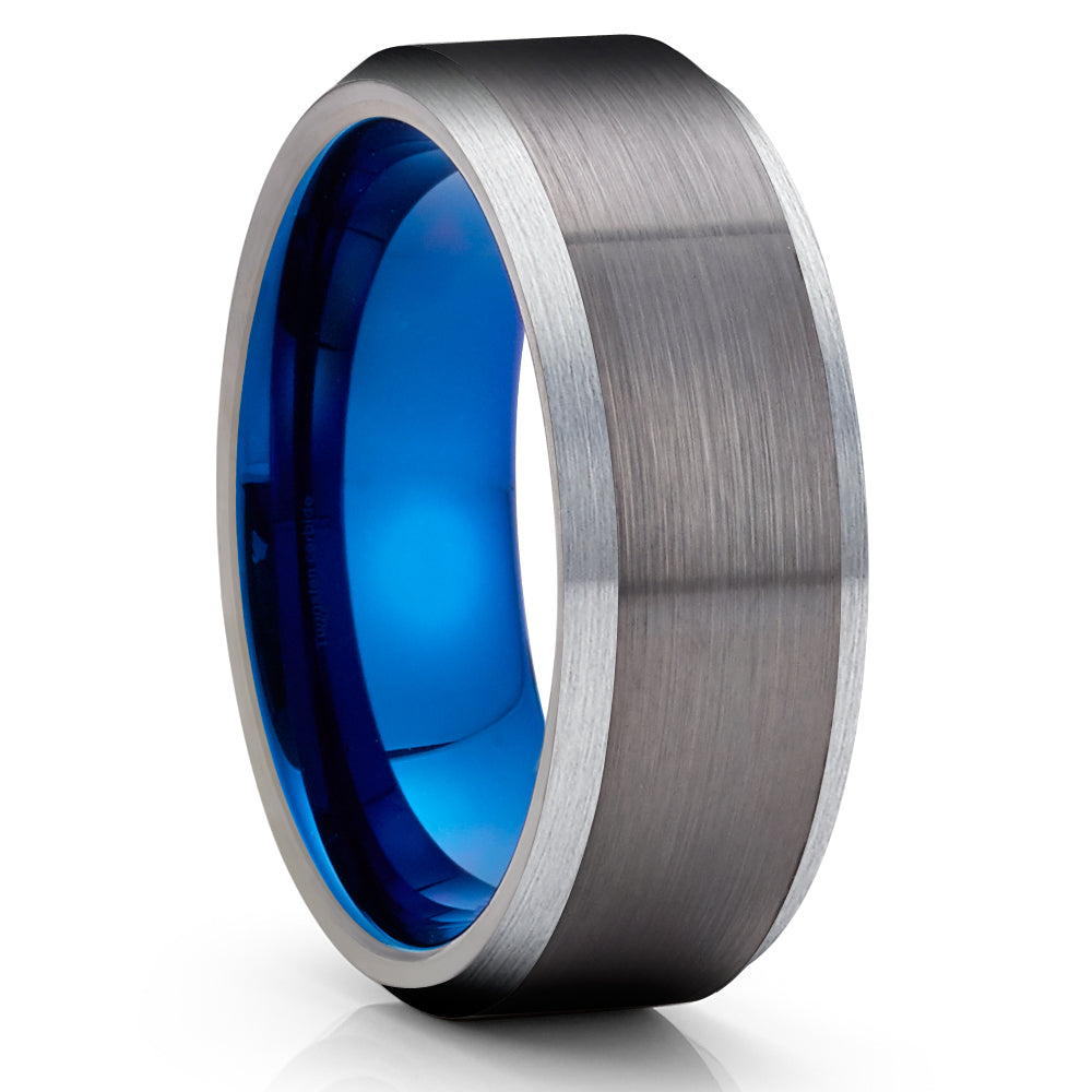 Blue Tungsten Wedding Ring - Gunmetal Tungsten Ring - Blue Wedding Ring - Gunmetal