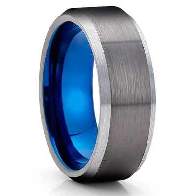 Blue Tungsten Wedding Ring - Gunmetal Tungsten Ring - Blue Wedding Ring - Gunmetal