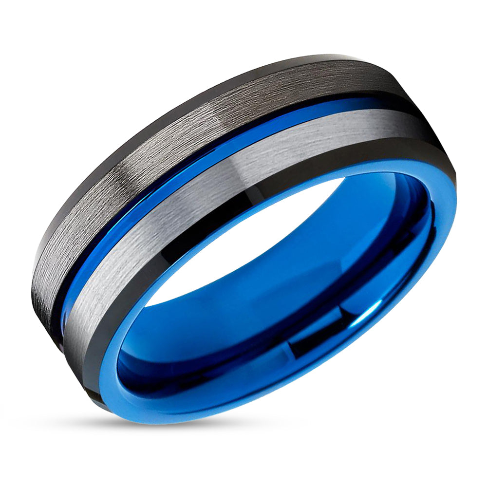 Gunmetal Tungsten Ring - Blue Tungsten Wedding Ring - Black Tungsten Ring - Gray Ring