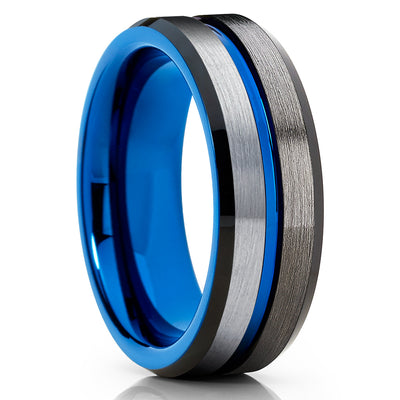 Gunmetal Tungsten Ring - Blue Tungsten Wedding Ring - Black Tungsten Ring - Gray Ring