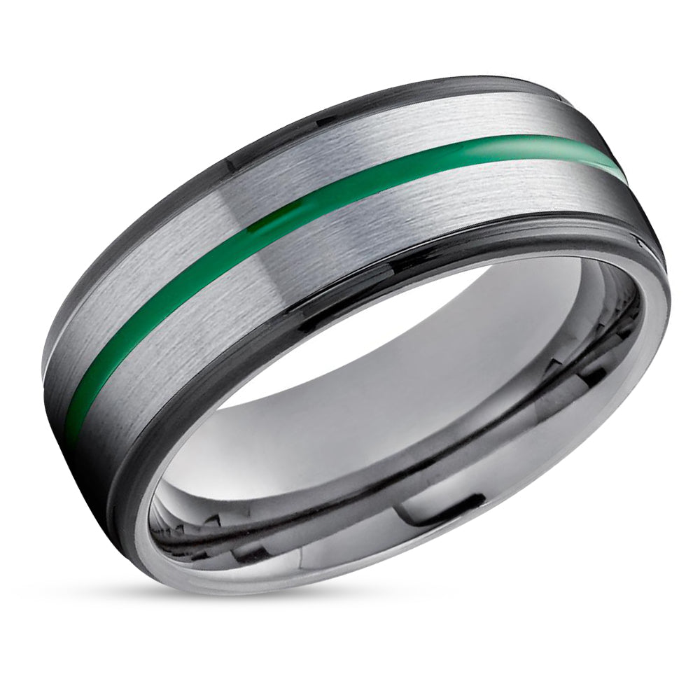 Gunmetal Tungsten Ring - Green Tungsten Ring - Anniversary Ring - Gray Tungsten Ring