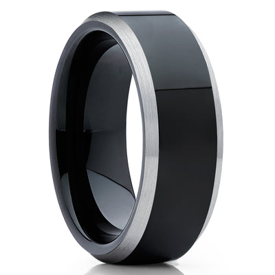 Black Wedding Ring - Shiny Wedding Ring - Black Tungsten Wedding Band - Tungsten Band