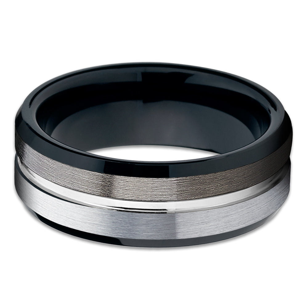 Black Tungsten Wedding Band - Gunmetal Tungsten Ring - Men's Black Tungsten Ring