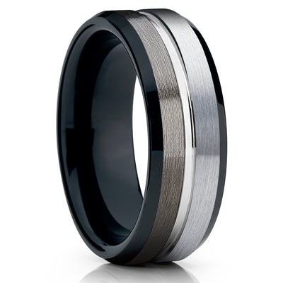 Black Tungsten Wedding Band - Gunmetal Tungsten Ring - Men's Black Tungsten Ring