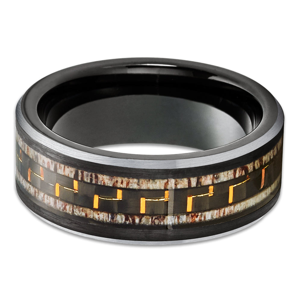 Deer Antler Wedding Ring - Black Tungsten Ring - Deer Antler Wedding Band - Black Ring
