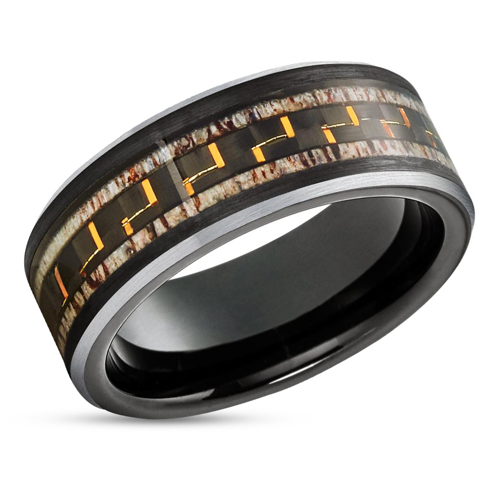 Deer Antler Wedding Ring - Black Tungsten Ring - Deer Antler Wedding Band - Black Ring