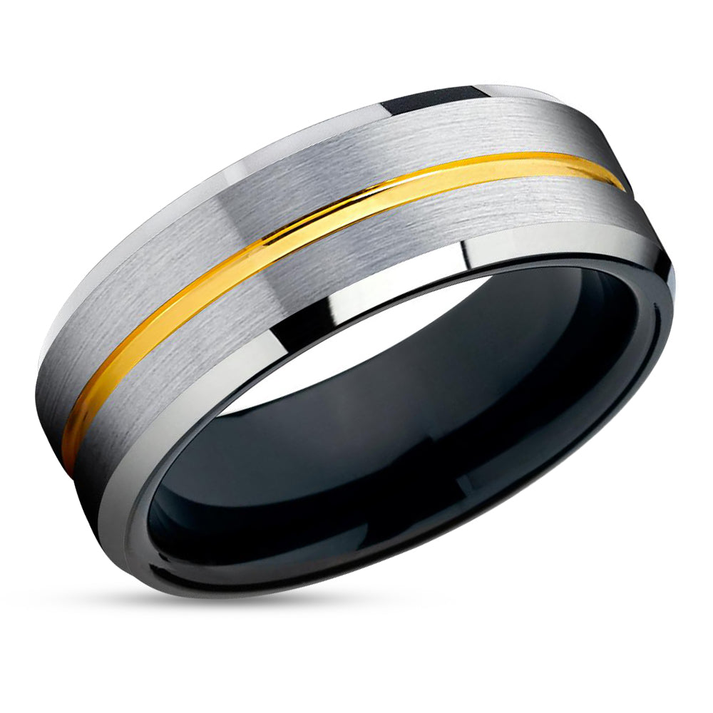 Black Tungsten Wedding Ring - Silver Tungsten Ring - Yellow Gold Tungsten Ring - Brush
