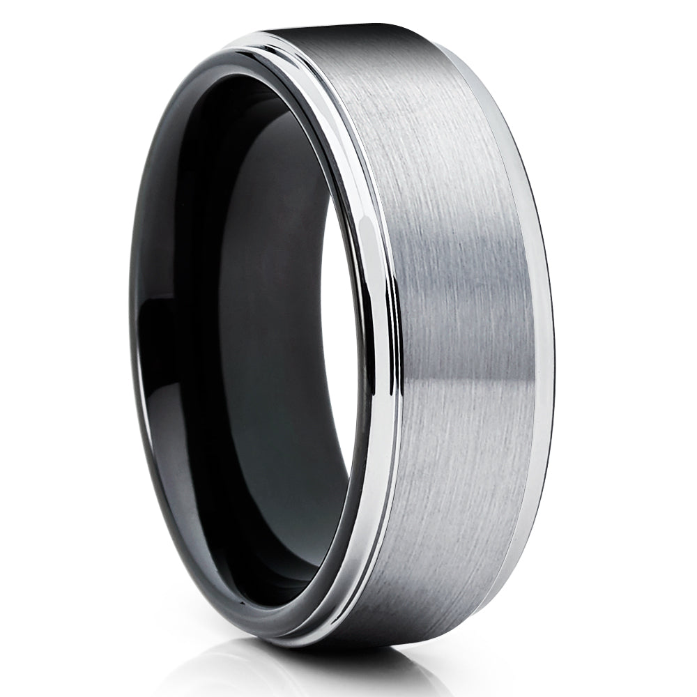 Black Tungsten Wedding Ring - Gray Tungsten Ring - Tungsten Wedding Band - 8mm - 6mm