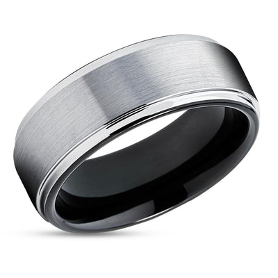 Black Tungsten Wedding Ring - Gray Tungsten Ring - Tungsten Wedding Band - 8mm - 6mm