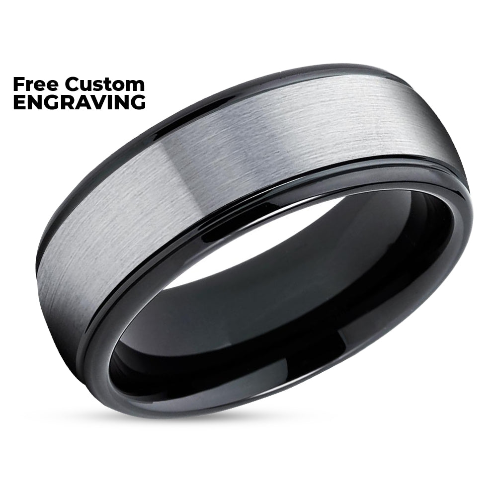 Tungsten Wedding Ring - Black Tungsten Ring - Tungsten Carbide Ring - Silver Ring