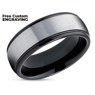 Tungsten Wedding Ring - Black Tungsten Ring - Tungsten Carbide Ring - Silver Ring