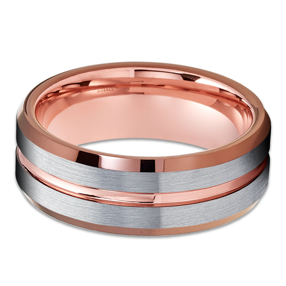 Rose Gold Wedding Ring - Espresso Wedding Band - Tungsten Carbide Ring - Ring