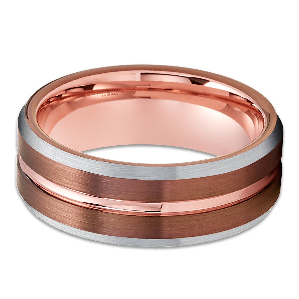 Espresso Tungsten Ring - Espresso Wedding Band - Rose Gold Tungsten Ring - Engagement