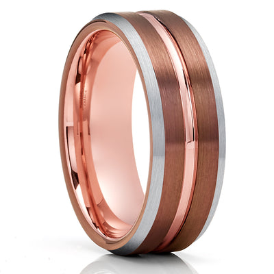 Espresso Tungsten Ring - Espresso Wedding Band - Rose Gold Tungsten Ring - Engagement