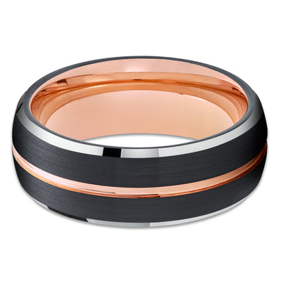Black Wedding Ring - Rose Gold Wedding Band - 18k Rose Gold - Black Tungsten Ring - Dome