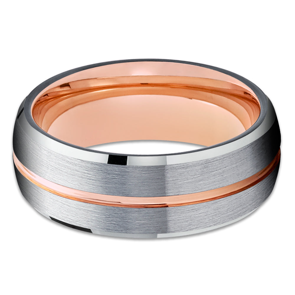 Silver Tungsten Wedding Band - Rose Gold Tungsten Ring - 8mm Black Tungsten Ring - Brush