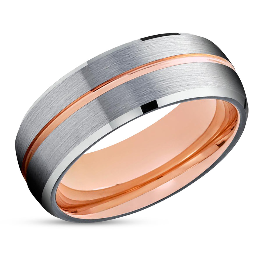 Silver Tungsten Wedding Band - Rose Gold Tungsten Ring - 8mm Black Tungsten Ring - Brush