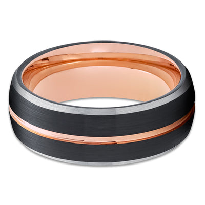 Rose Gold Wedding Ring - Black Wedding Band - Tungsten Wedding Band - Black Ring