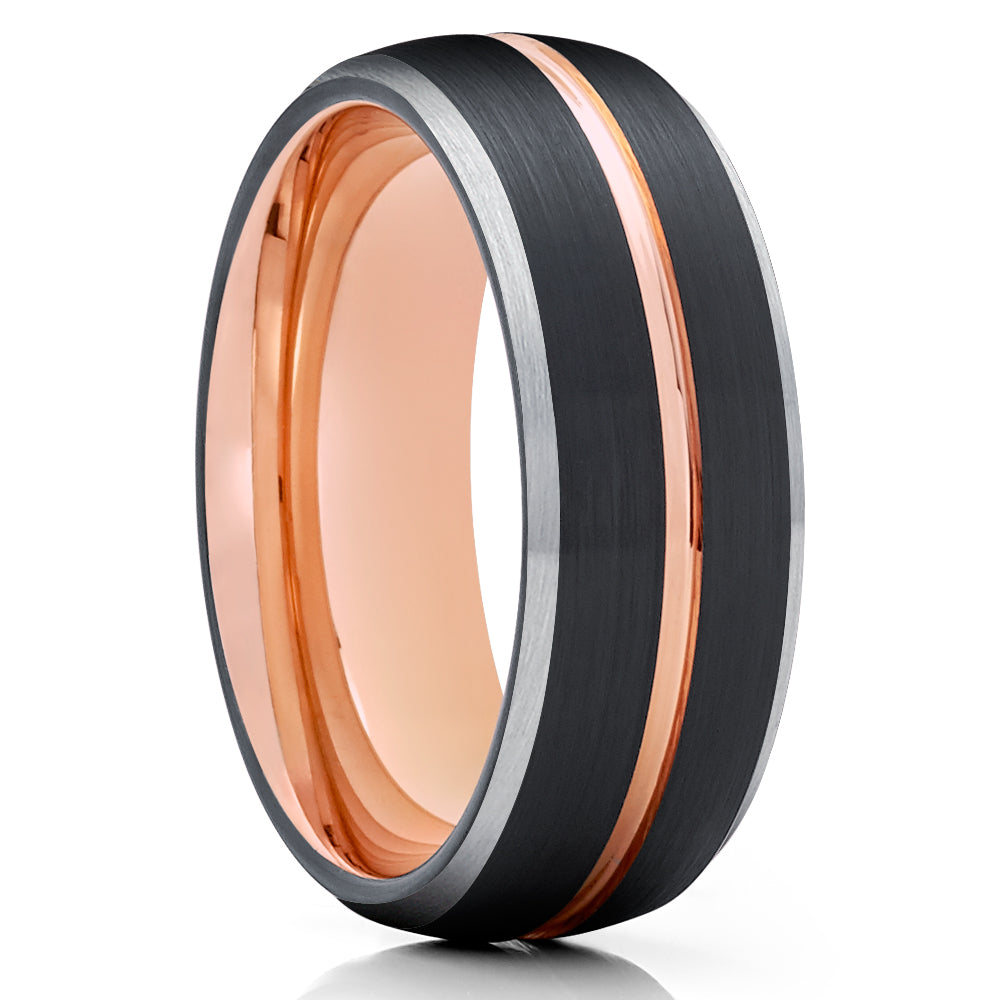 Rose Gold Wedding Ring - Black Wedding Band - Tungsten Wedding Band - Black Ring
