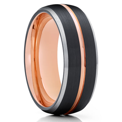 Rose Gold Wedding Ring - Black Wedding Band - Tungsten Wedding Band - Black Ring