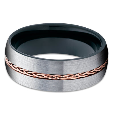 Black Tungsten Ring - Braid Ring - Rose Gold Tungsten Wedding Ring - Gray Tungsten Ring