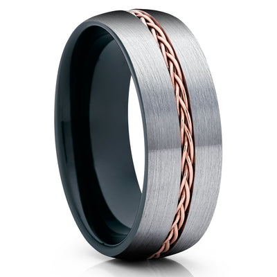 Black Tungsten Ring - Braid Ring - Rose Gold Tungsten Wedding Ring - Gray Tungsten Ring