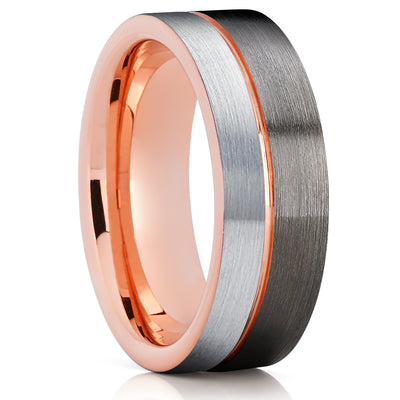 Gunmetal Tungsten Wedding Ring - Rose Gold - Tungsten Carbide Ring - Gunmetal Ring