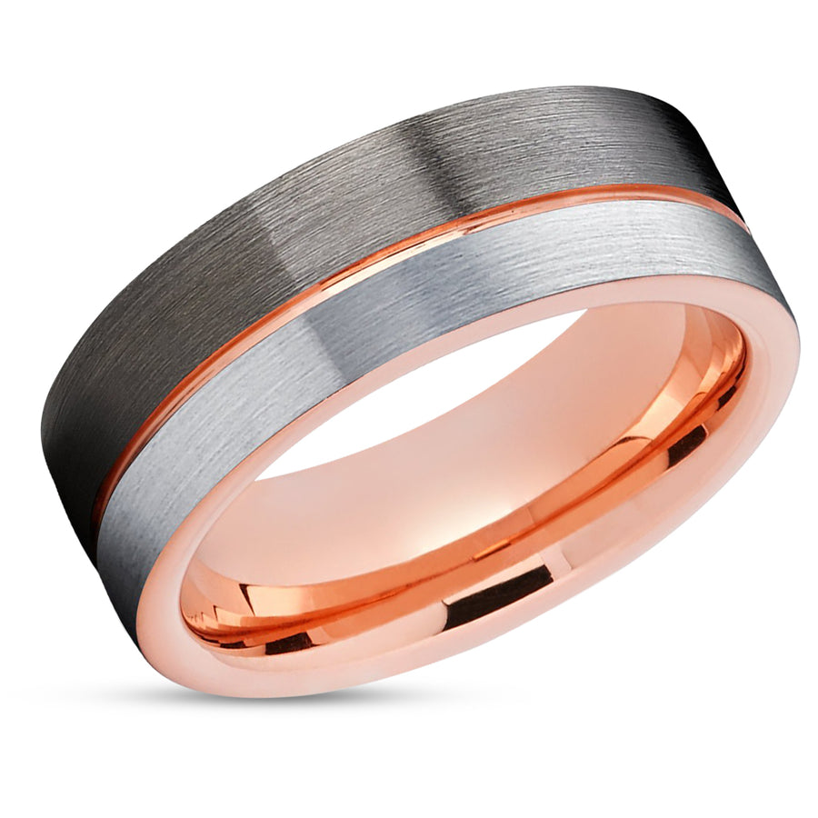 Gunmetal Tungsten Wedding Ring - Rose Gold - Tungsten Carbide Ring - Gunmetal Ring