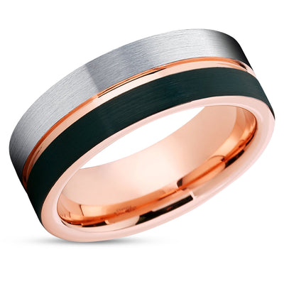 Rose Gold Wedding Ring - Black Wedding Ring - 18K Rose Gold - Gray Tungsten Ring
