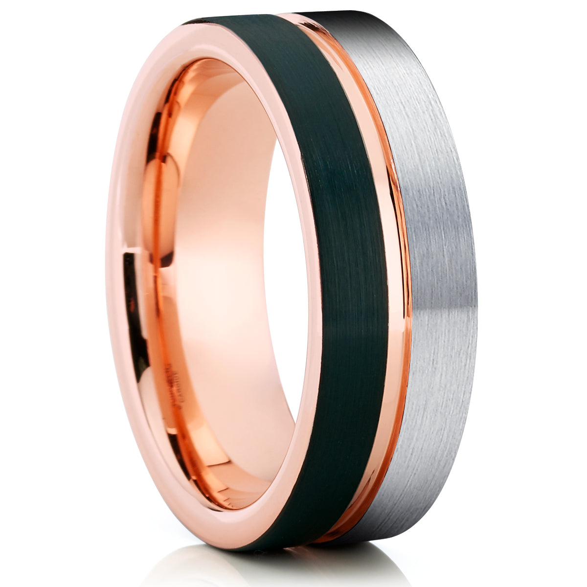 Rose Gold Wedding Ring - Black Wedding Ring - 18K Rose Gold - Gray Tungsten Ring