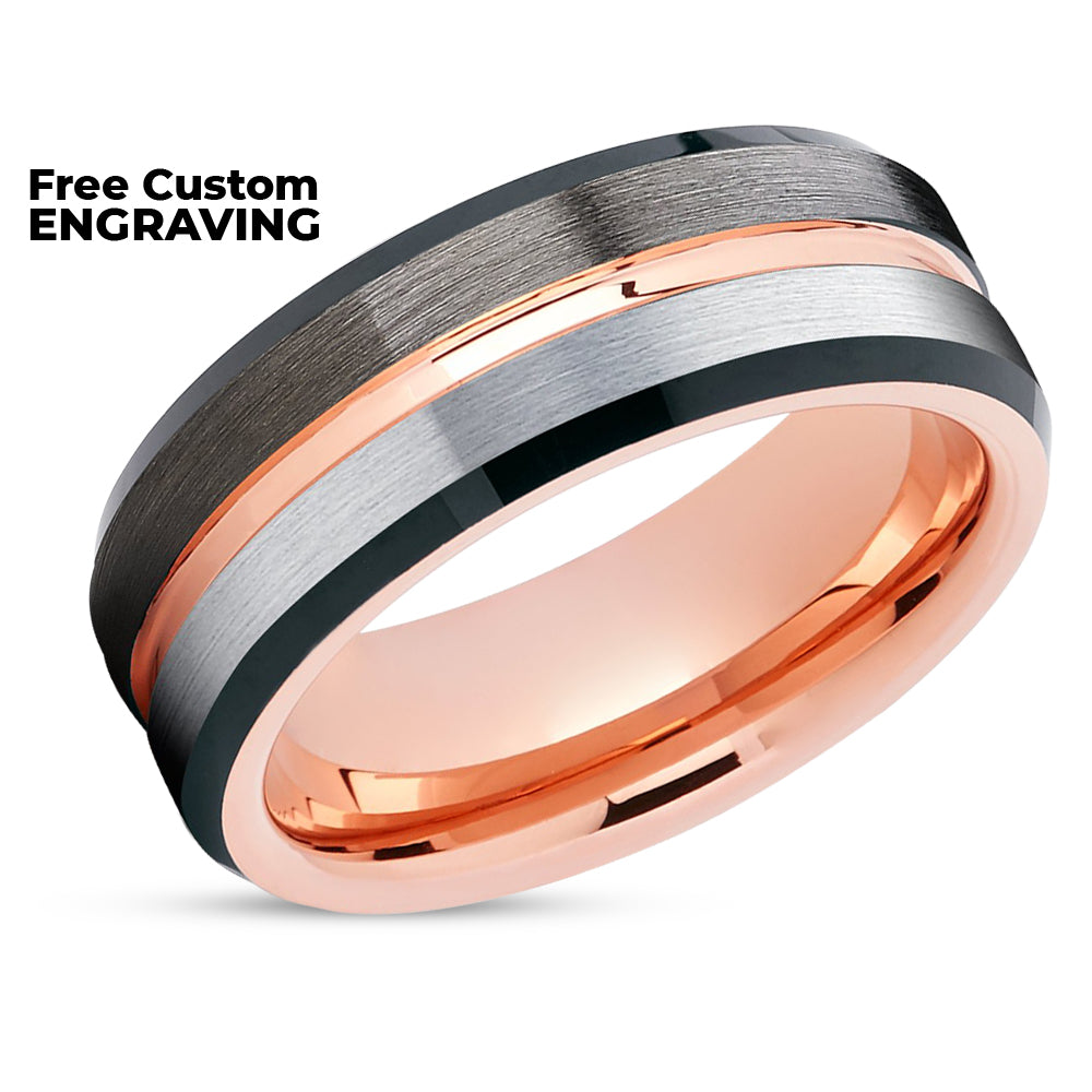 Gunmetal Tungsten Ring - Rose Gold Tungsten Ring - Engagement Ring - Anniversary Ring