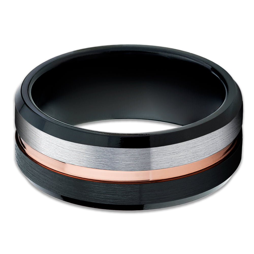 Black Tungsten Ring - Rose Gold - Black Tungsten Wedding Band - Gray Tungsten Ring