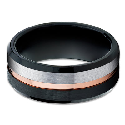 Black Tungsten Ring - Rose Gold - Black Tungsten Wedding Band - Gray Tungsten Ring