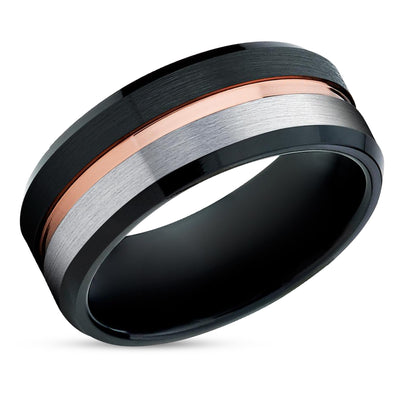 Black Tungsten Ring - Rose Gold - Black Tungsten Wedding Band - Gray Tungsten Ring