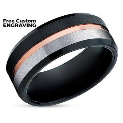 Black Tungsten Ring - Rose Gold - Black Tungsten Wedding Band - Gray Tungsten Ring