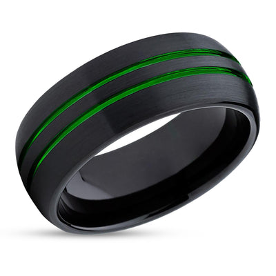 Green Tungsten Wedding Ring - Green Wedding Band - Black Tungsten Ring - Green Ring