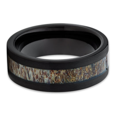Deer Antler Tungsten Wedding Band - Black Ring - Antler Wedding Band - Clean Casting Jewelry
