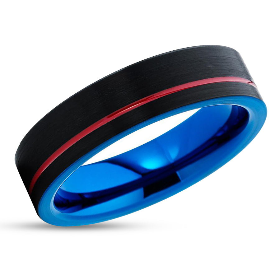 Black Tungsten Wedding Ring - Red Wedding Ring - Tungsten Wedding Band - Red Ring