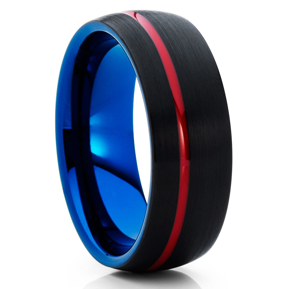 Black Tungsten Ring - Blue Tungsten - Red Tungsten Ring - Brush Band - Clean Casting Jewelry