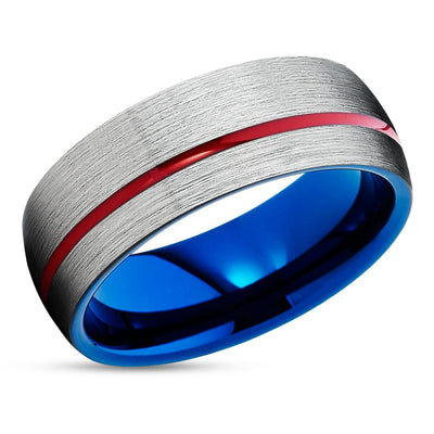 Tungsten Wedding Ring - Red Tungsten Ring - Blue Tungsten Ring - Engagement Ring